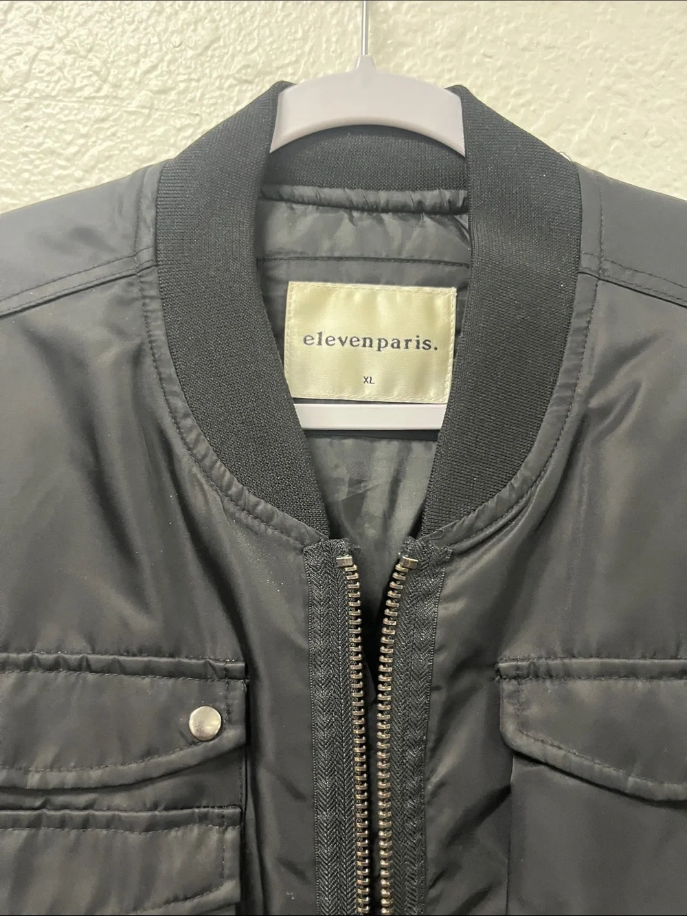 Eleven Paris Black Utility Bomber Jacket with Multiple Pockets